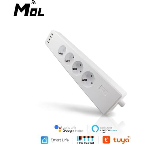 MOL Tuya smart WIFI power strip EU standard with 4 plug and 4 USB port compatible with Alexa and Google Nest