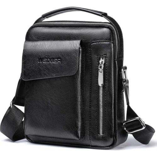 Mens Bag Crossbody Bags Leather Mens Crossbody Shoulder Bag Solid Smooth Messenger Bag Male Casual Handbag Multi-pocket Bags