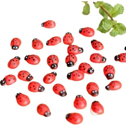 100pcs Mini Ladybugs Shaped Stickers Miniature Ornament DIY Kit For Fairy Garden Dollhouse Plant Party Home Decoration