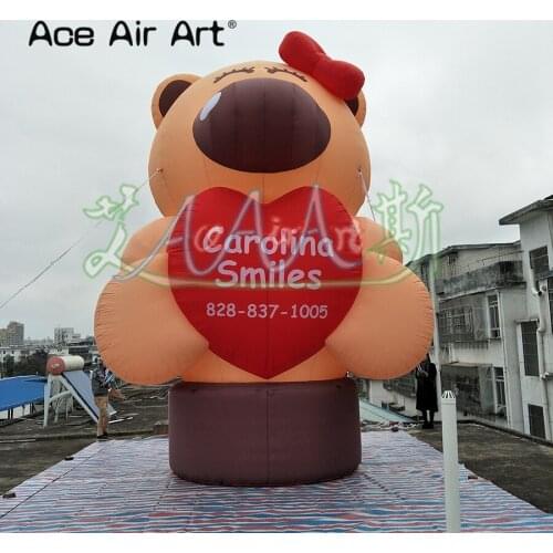 5m H Valentine Airblown Inflatable heart to heart bear with Base Decoration for Sale