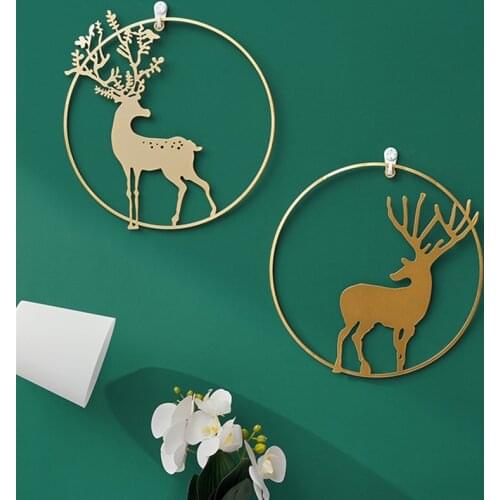 Nordic Elk Wall Decorations Home Entrance Living Room Background Wall Decoration Pendant Gold Round Deer Metal Decor Accessories