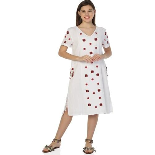 Handmade Pattern Embroidered White Color Summer Sile Cloth Cotton Fabric Boho Dress 2021 New Fashion Women Holiday Clothing