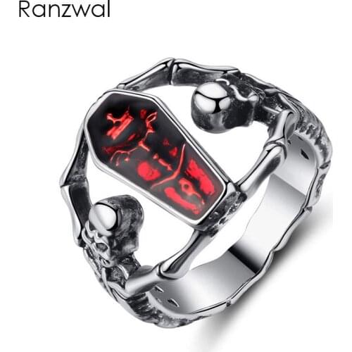 Ranzwal Vintage Steampunk Skull Rings for Women Vampire Skeleton Coffin Ring Punk Accessories US SIZE 6~9