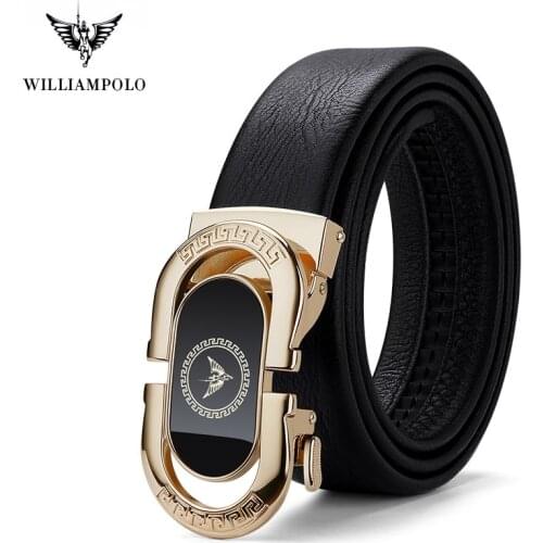 WILLIAMPOLO 2021 Full Grain Leather Brand Mens Top Quality Genuine Luxury Leather Automatic Buckle Belt Mens Strap Mens Metal