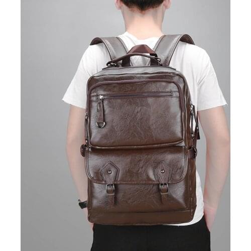 Top Quality Soft Leather Backpack for Men Business Casual 15.6 Inch Laptop Backpacks Teenager School Backbag Daypack Mochila