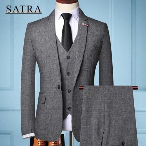 SATRA 2021 New Arrival High Quality Three-piece Male Fit Business Suits , Mens Fashion Boutique Slim Groom Best Wedding Suit