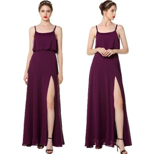 Sexy Summer Chiffon Women Spaghetti Strap Long Dress Party Slit Gown Maxi Dresses Ladies Clubwear Floor Length Fashion Clothing