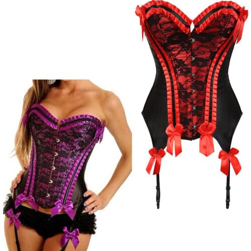 Sexy Corsets Bustiers Top Victorian Brocade Strapless Floral Corset Gothic Vintage Corselet Overbust Plus Corset Red Purple
