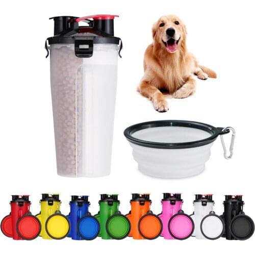 Dog Bowl Foldable Silicone Two-in-one Cat Water and Grain Cup Bowls Pet Food Feeder Cats Portable Outdoor Travel Water Bottle