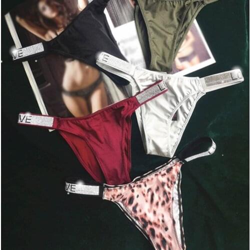 Hot Panties for Women Sexy Thong pink letter Rhinestones belt G-string Fashion low-rise Shorts Briefs T-back string underwear