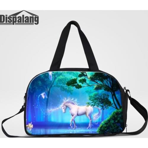 Dispalang Unicorn Travel Duffle Bags For Women DIY Image Canvas Hand Luggage Weekend Bag With Shoes Pocket Custom Overnight Bag