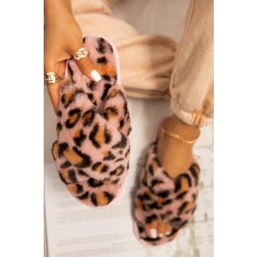 House Women Fur Slippers Indoor Leopard Print Furry Slides Fluffy Soft Plush Flats Non Slippers Home Casual Shoes Ladies Female