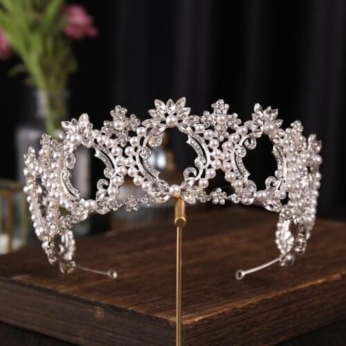 Silver Color Crystal Rhinestone Crown And Tiaras For Bride Women Luxury Barque Bridal Crown Tiara Wedding Hair Accessories Gift
