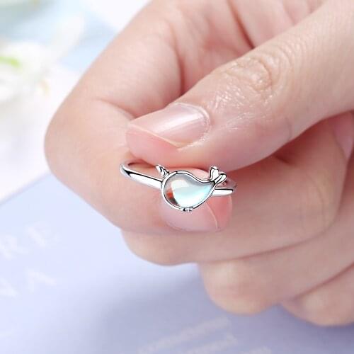 Todorova New Arrival Rings for Women Jewelry Cute Dazzle Moonstone Whale Ring Fashion Girls Valentines Day Gifts