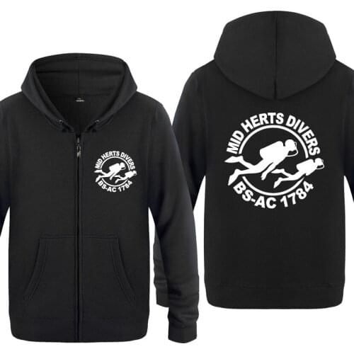 Mid Herts Divers Logo Hoodie Men Fleece Long Sleeve Zipper Hooded Jacket Winter Man Fitness Sweatshirt Streetwear Sport Clothes