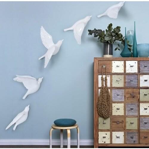 Tv Wall Background Decorative Resin Birds Creative For Wall 3d Sticker Living Room Animal Figurine Wall Murals Home Decor Birds