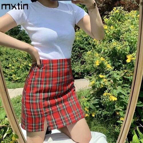 2021 Women Vintage Cute Kawaii Plaid Mini Skirt Fashion A line High Waist Ladies Short Skirts Harajuku Korean Style Faldas Mujer