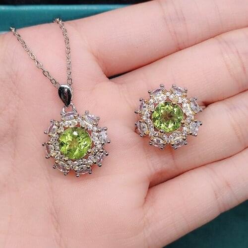 QTT Fashion Simple Round Cubic Zirconia Pendant Necklace Ring Jewelry Sets For Women Wedding Temperament Jewelry Gift Set