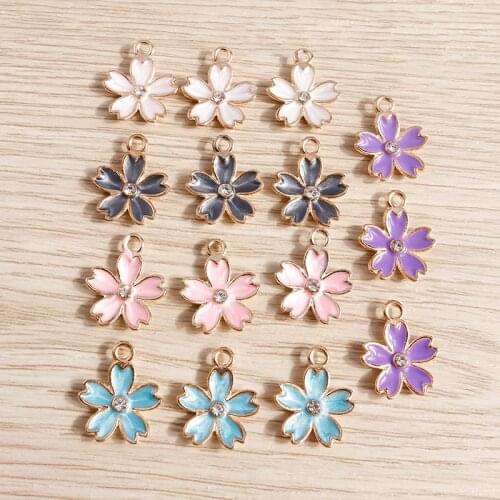 10pcs 14*17mm Alloy Enamel Crystal Flower Charms Pendants for Jewelry Making Necklaces Earrings Bracelets DIY Crafts Supplies