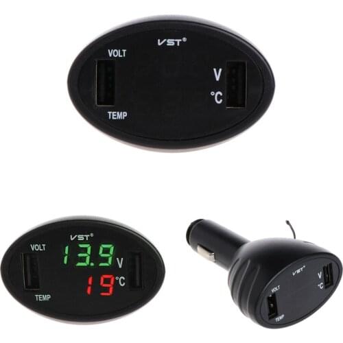 Car Digital LED Thermometer Voltmeter Auto USB Charger Battery Monitor Temperature Gauge