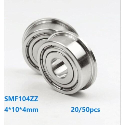 20pcs/50pcs SMF104ZZ 4x10x4mm Stainless steel bearings Mini Flange Bearings Miniature Deep groove Ball Bearing 4*10*4mm