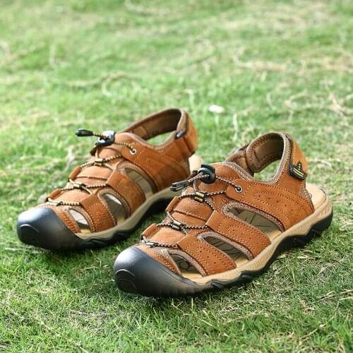 2020 new summer men 39s hollow breathable casual walking leather sandals rubber outdoor sandalia masculina praia couro adulto