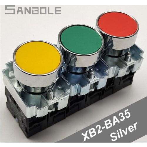 22mm Self-Reset Push Button Switch XB2-BA35C ZB2-BA45C Flat Momentary electric screws Red/Yellow/Green 1NO 1NC
