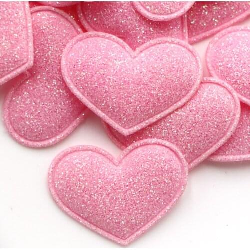 25Pcs Glitters Pink Love Heart Padded Appliques For Kids Hair Clip Stick on Supplies DIY Craft headwear Sock Pants Decoration