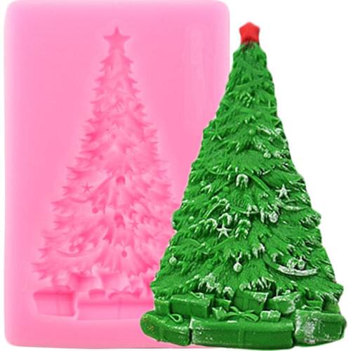 3D Christmas Tree Cupcake Topper Silicone Mold Cake Baking Fondant Moulds Cake Decorating Tools Candy Chocolate Gumpaste Moulds
