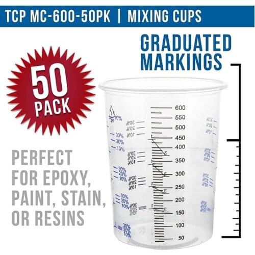 50pcs Disposable Clear Graduated Plastic Mixing Cups For Paint Uv Resin Epoxy 20 Oz 600ml Measuring Ratios