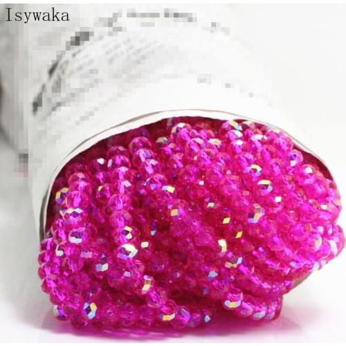 Isywaka Rose Half AB Color 4*6mm Rondelle Austria faceted Crystal Glass Beads Loose Spacer Round Beads Jewelry Making