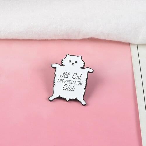 Fat White Cat Enamel Pin Appreciation Club Brooch Denim Jeans shirt Bag Cartoon Anmal Jewelry Gift for Friends Kids