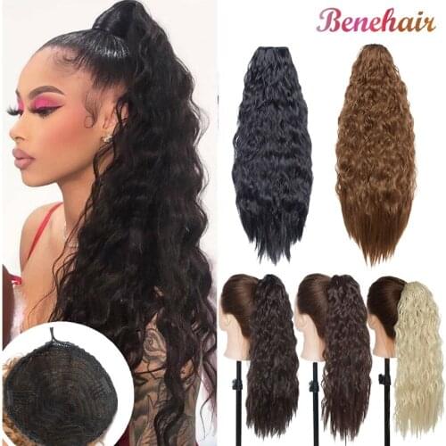 BENEHAIR Ponytail Clip In Ponytail Fake Hair Drawstring Water Wave Ponytail Synthetic Clip In Hair Extension Hair Bun For Women