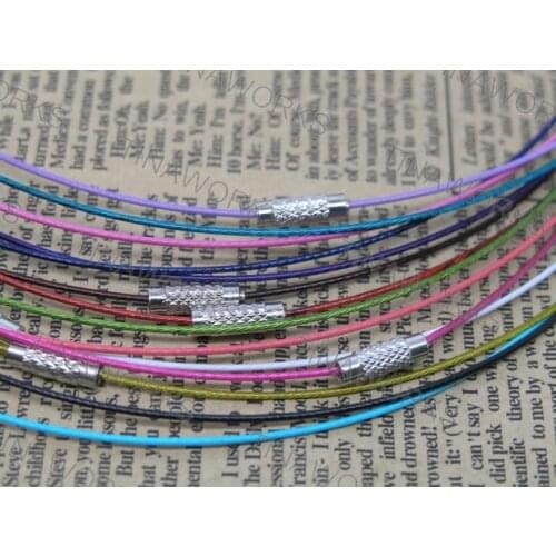 Free Shipping 100pcs Charms Mix-color Copper Memory Wire Necklace With Screw Clasp Choker Cord 18
