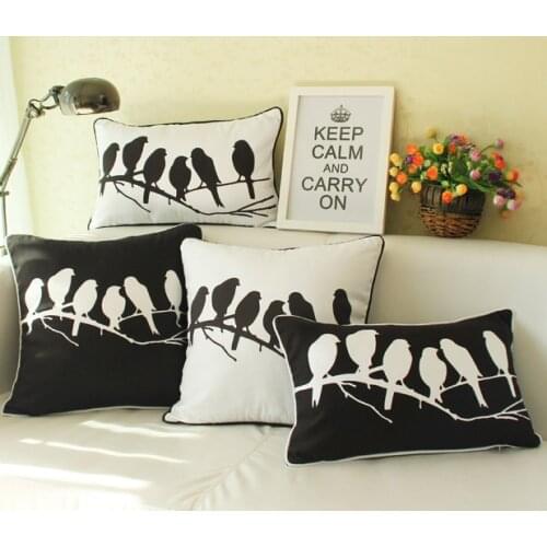 Modern Minimalism Black And White Cushion Cover Bird Birds Sketch Pillow Case Gift Sofa Lumbar Pillows Covers 45x45cm, 30x50cm