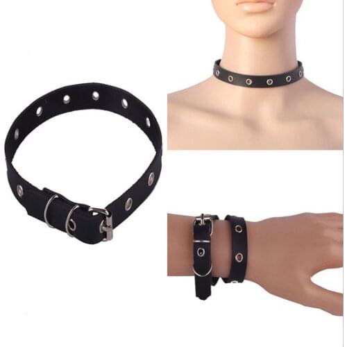 Fake Leather Choker Adjustable Buckle Choker Collar Necklace Multi Purpose Punk Bracelet for Women Girls Cosplay Jewellery