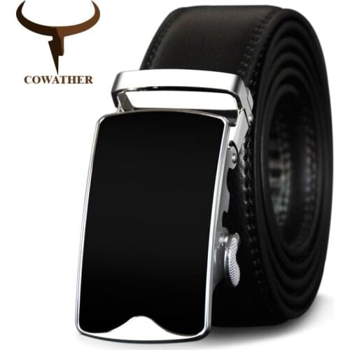 COWATHER Metal Buckle Cow Genuine Leather Men Belt High Quality Automatic Buckle Fashion Cowhide Belts Vintage Male Strap CZ097