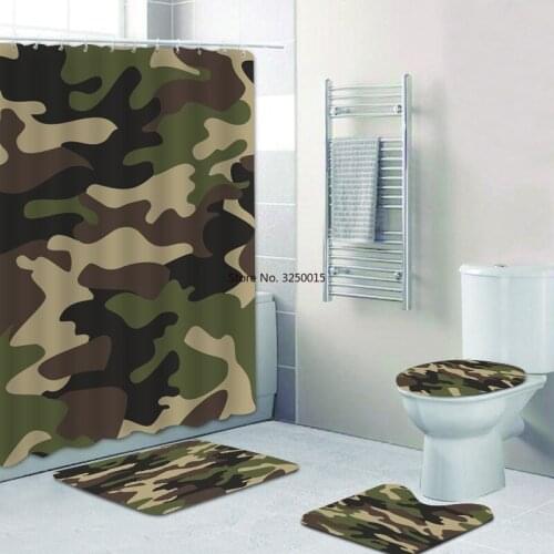 Home Decor Gifts Classic Army Woodland Camouflage Camo Shower Curtain for Bathroom Curtain Set Bath Rug Mat for Toilet Carpet