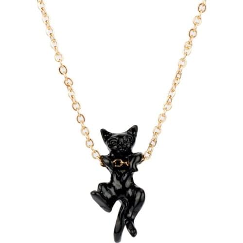 Dongsheng Japanese Popular Black White Cat Necklace Simple 3D Cute Lovely Animal Pendant Necklace Gold Chain for Women Jewelry-3