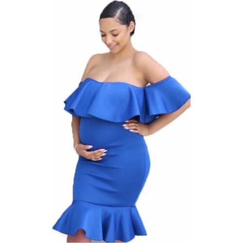Elegant Maternity Dresses for Photo Shoot Pregnant Women Dress Shoulderless Pregnancy Dress Photography Ruffled collar Dress