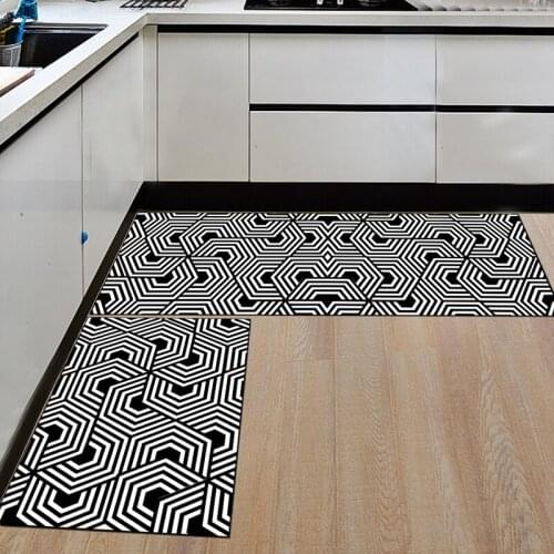 Geometric Black and White Kitchen Area Rugs Mat Anti-Slip Bathroom Long Carpet Slip-Resistant Entrance Doormat Hallway Floor Mat