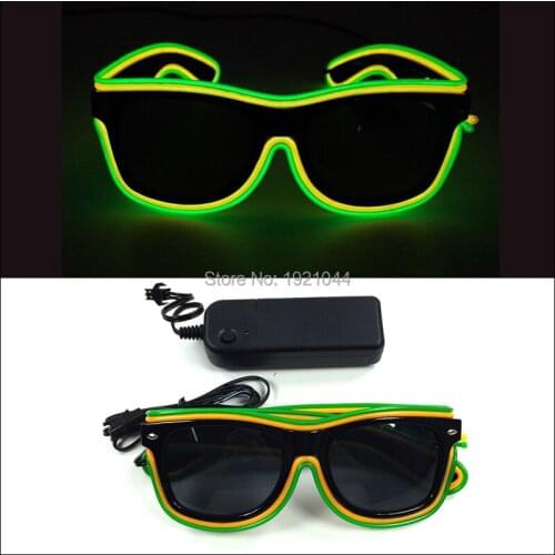 Halloween Creative Party Costume Glasses Double Color EL Wire with Black Lens Flashing LED Glasses 1pc Drop Shipping