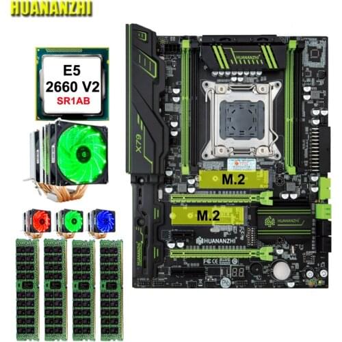 Big brand HUANANZHI X79 Pro motherboard with DUAL M.2 NVMe SSD slot CPU Intel Xeon E5 2660 V2 with 6 tubes cooler RAM 64G(4*16G)