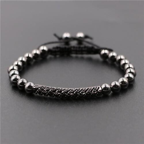 KANGKANG 2019 popular 4 colors Hematite 6mm Beads Bracelets Weaving Micro Pave CZ Diagonal stripes Jewelry for women&men Bijoux