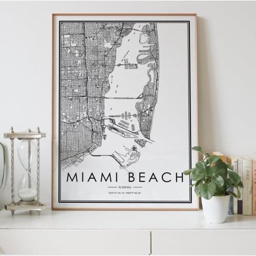 MIAMI BEACH Florida FL usa city map Nordic Living Room Decoration Canvas Poster Modern Home Decor Art Print Painting