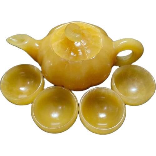 China Handmade Jade Carving Natural Yellow Jade Kungfu Teapots And Bowls In China