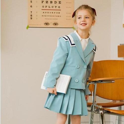 2 Piece Outfits Set For Girls School Uniform Clothing Suit Cardigan Coats + Skirts Kids Clothes Sets 5 - 14y Children Outwear
