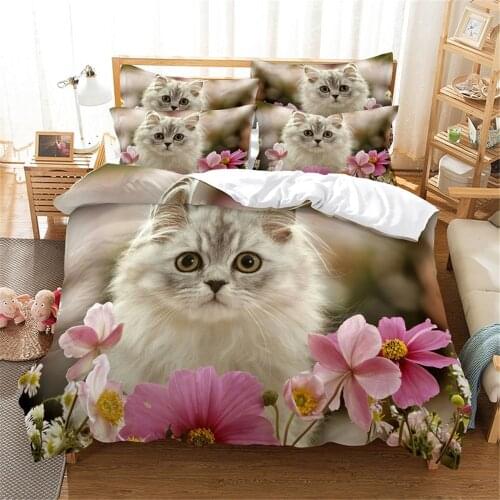 3D White cat Bedding Set Queen Bedding Duvet Cover Set Bedding Set Bed Cover Cotton Queen Bedroom Bed Cover Set Bed Set Bedding