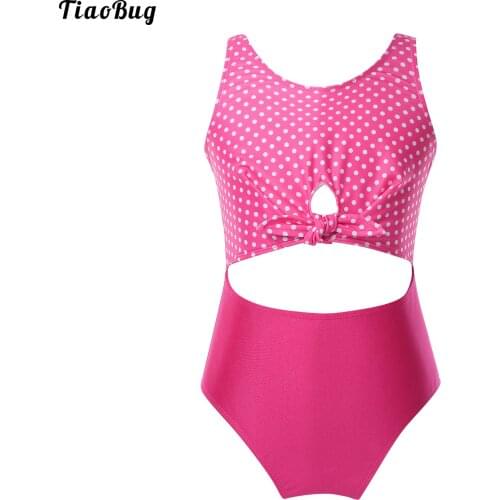 TiaoBug Summer Girls One Pieces Swimsuit Sleeveless Polka-Dot Bowknot Front Swim Jumpsuit Bodysuit