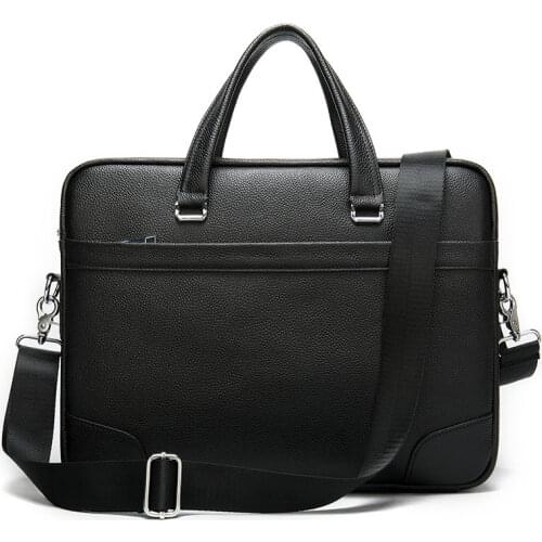 Fashion Genuine Leather 14 Inch Laptop Bag Briefcase Mens Business Bags for Documents Shoulder Messenger Bags for Men Handbag